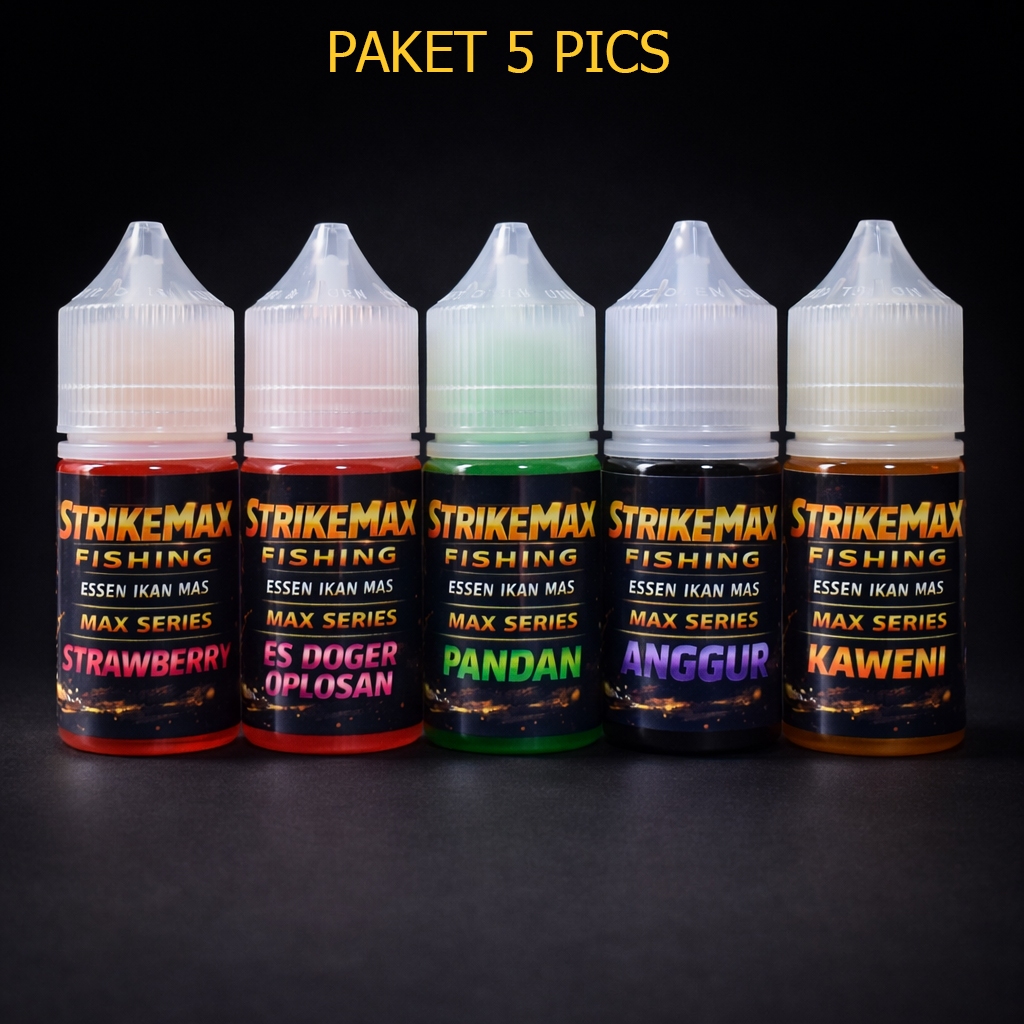 Paket 5 Pics Essen Ikan Mas MAX Series – Aroma Pandan / Anggur / Strawberry / Kaweni / Es Doger Oplo