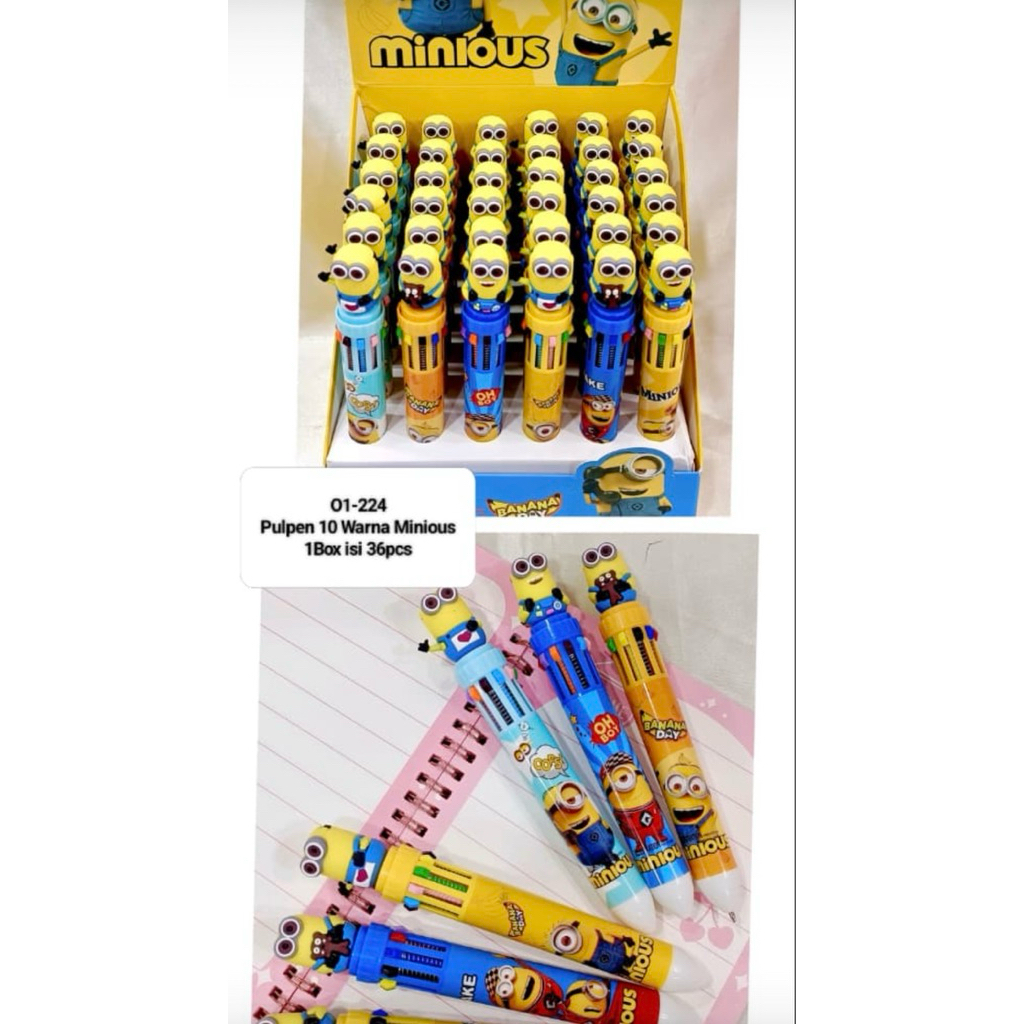 1 BOX PEN 10 WARNA MINIONS ISI 36