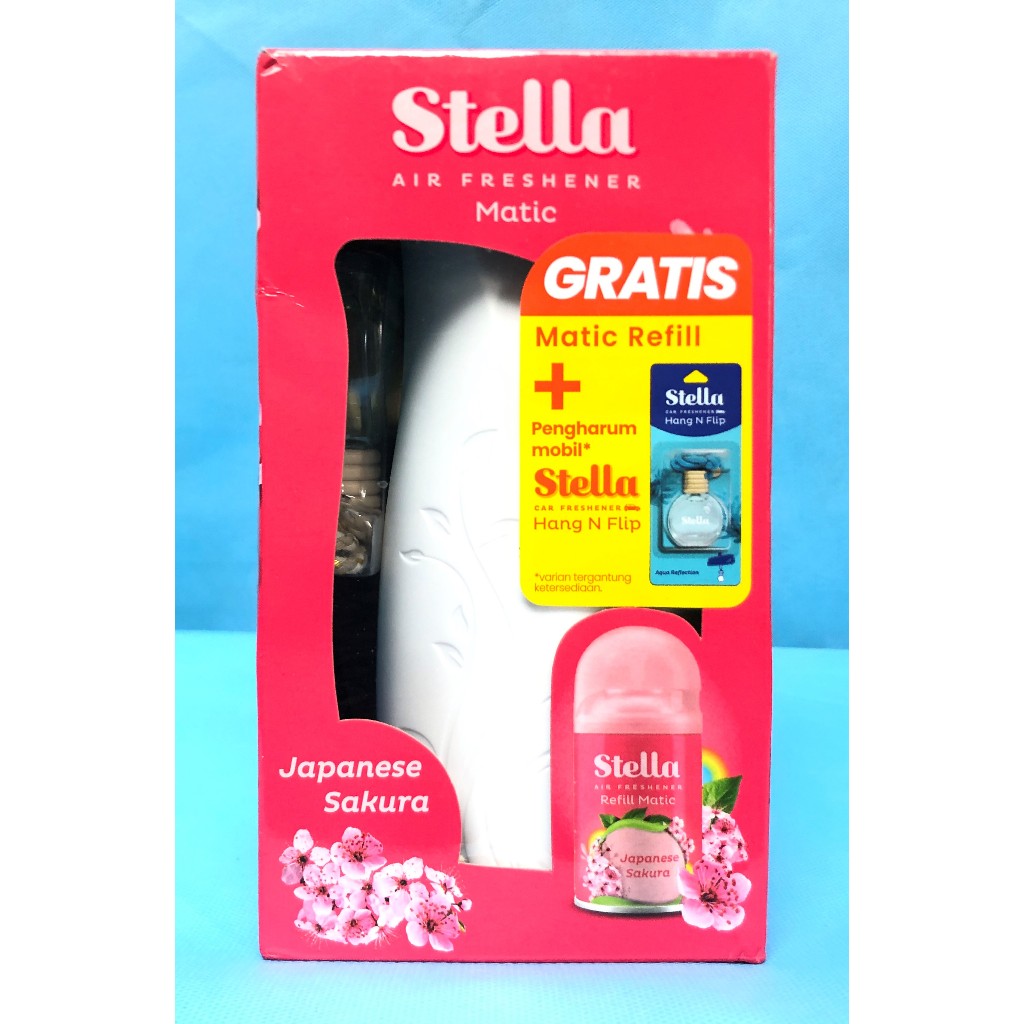 Stella Matic Set Japanese Sakura - Alat & Refill 160ml GRATIS Hang N Flip Mobil & Ruangan Wangi Bers