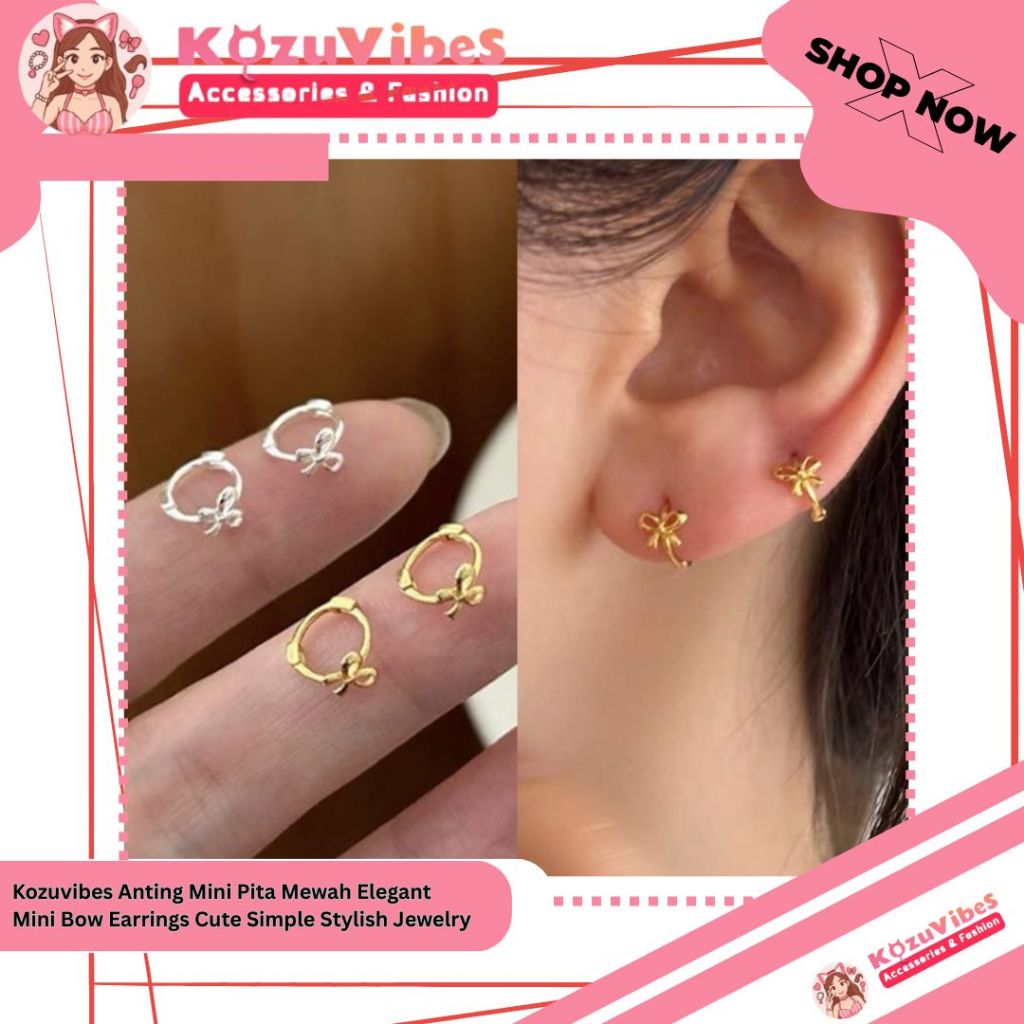 Kozuvibes Anting Mini Pita Mewah Elegant Mini Bow Earrings Cute Simple Stylish Jewelry (Silver)