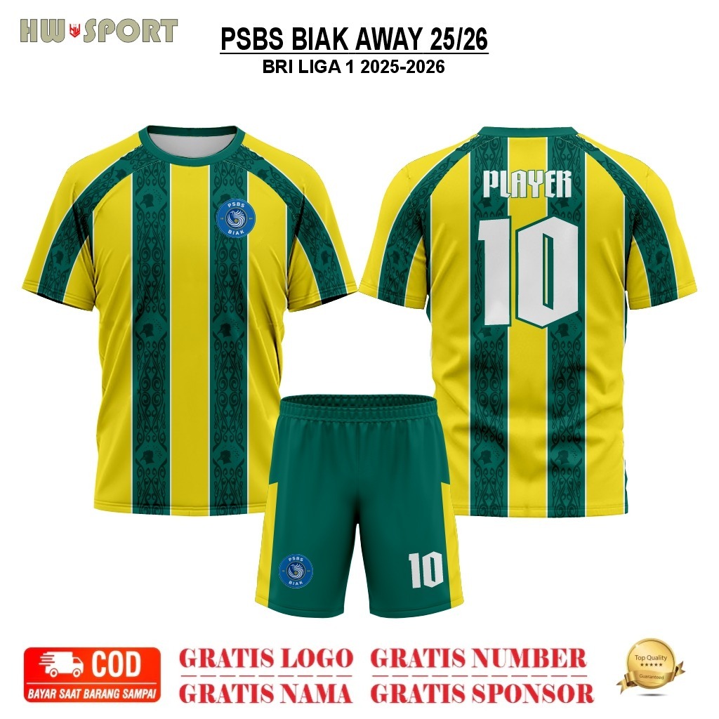 Custom Jersey PSBS BIAK AWAY  BRI LIGA 1 Terbaru 2025-2026 Full Printing Premium GRATIS Nama & Nomor