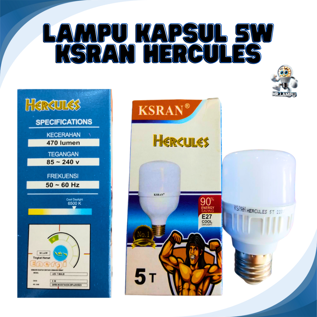 Lampu LED Kapsul KSRAN Hercules 5 Watt E27 – Terang 470 Lumen Hemat Energi Cool Daylight 6500K