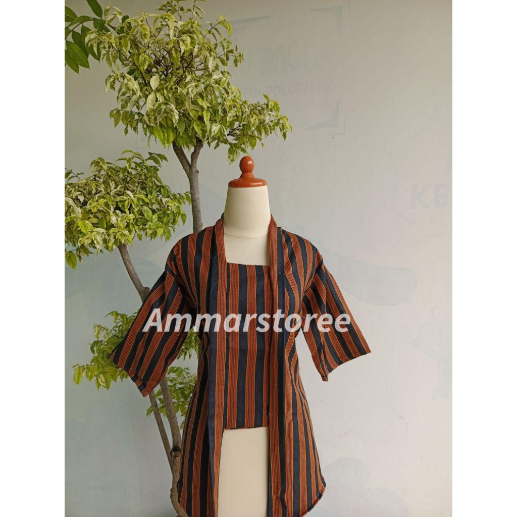 kebaya lurik wanita kutubaru atasan Lengan pendek