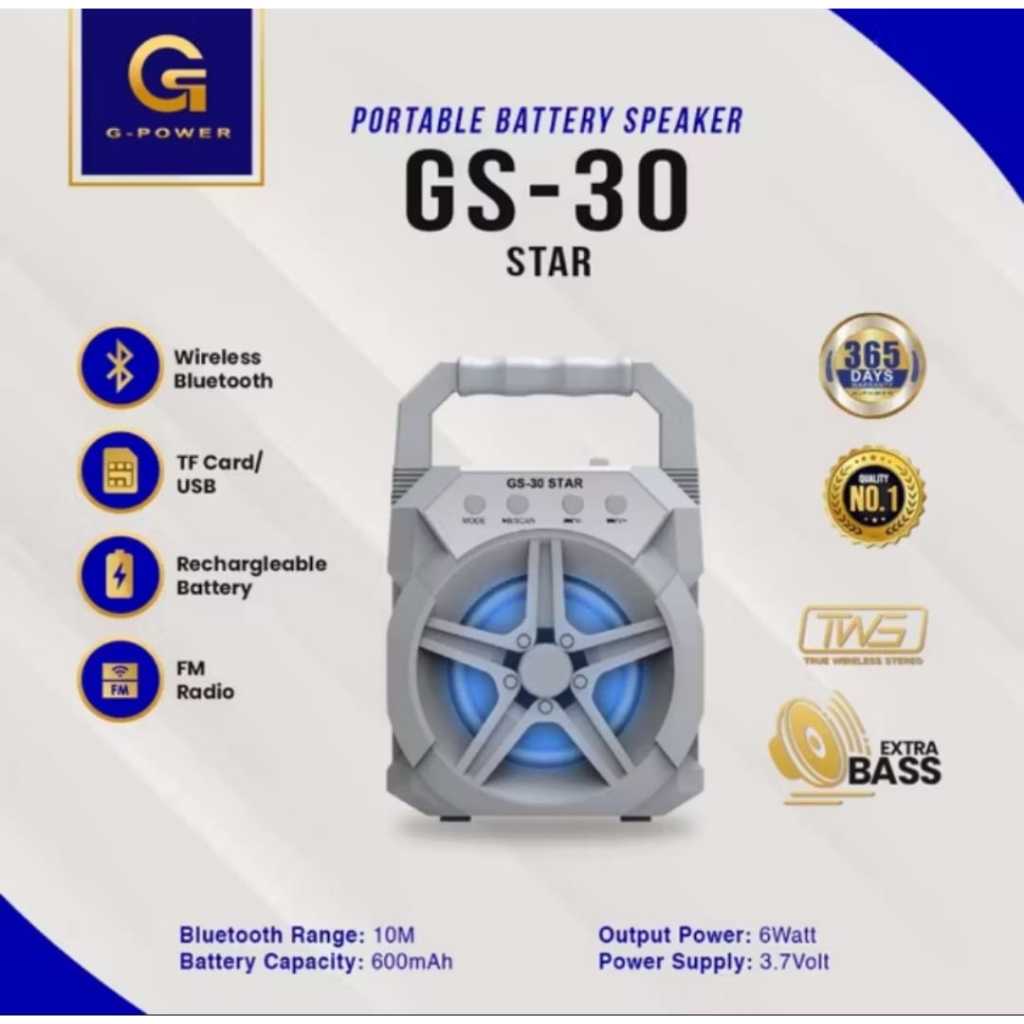 SPEAKER GPOWER GS-30 STAR BLUETOOTH SUPER BASS 3 INCH PORTABLE RECHARGEABLE