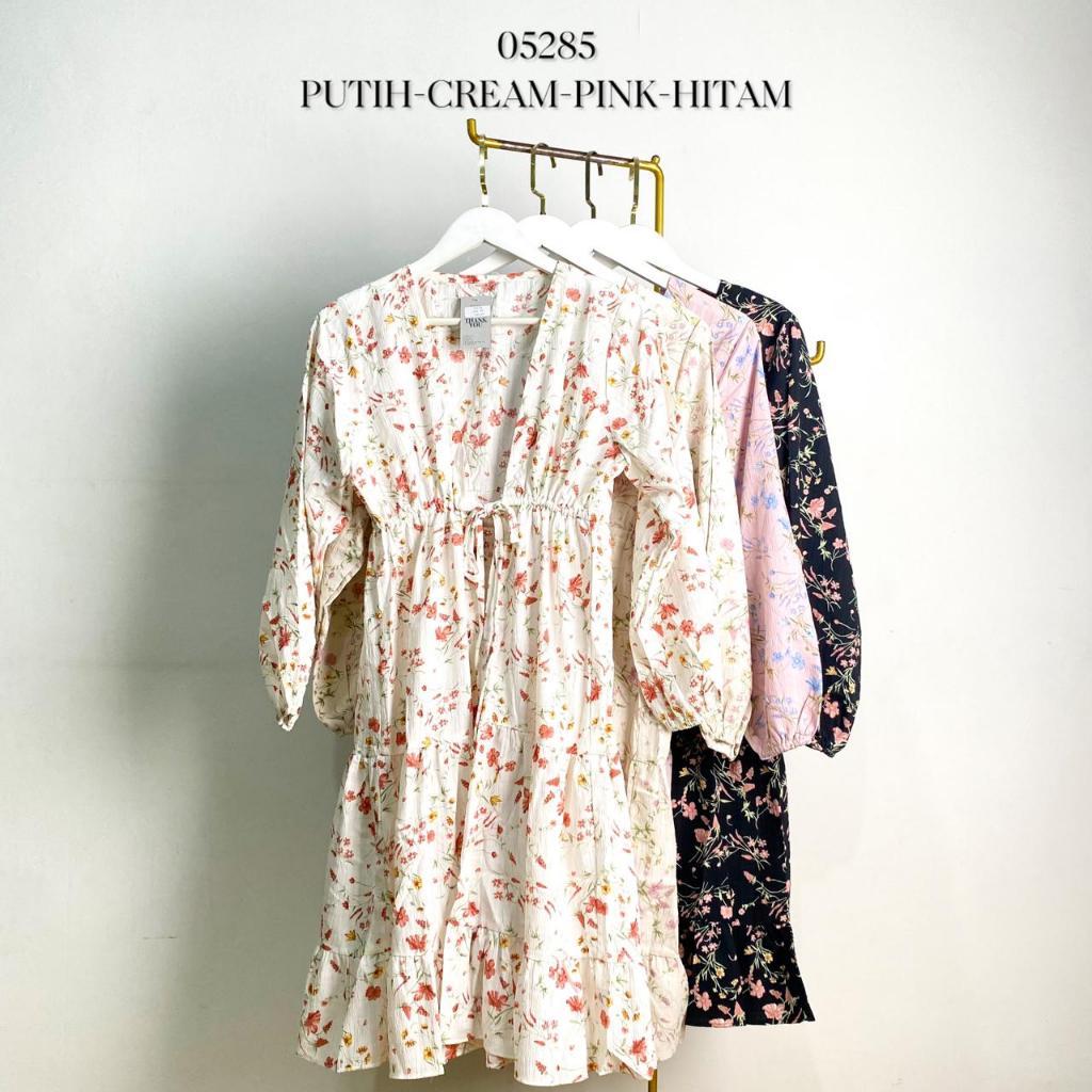 521755 - 05285 TUNIK KIMONO RUFFLE TINGKAT VARIASI TALI PINGGANG SERUT FULL MOTIF FLOWER TANGAN PANJ
