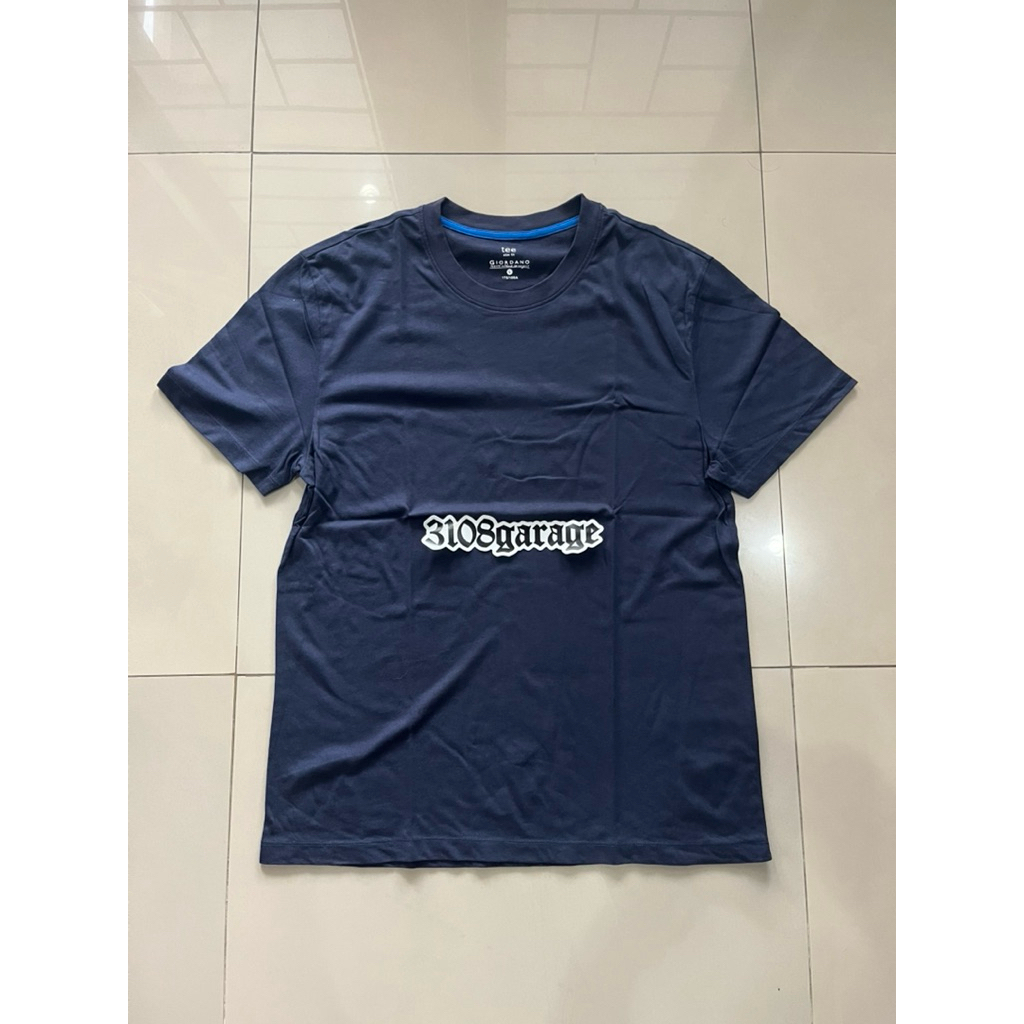 T-shirt tee kaos lengan pendek mens pria casual giordano biru dongker navy polos sz L used second