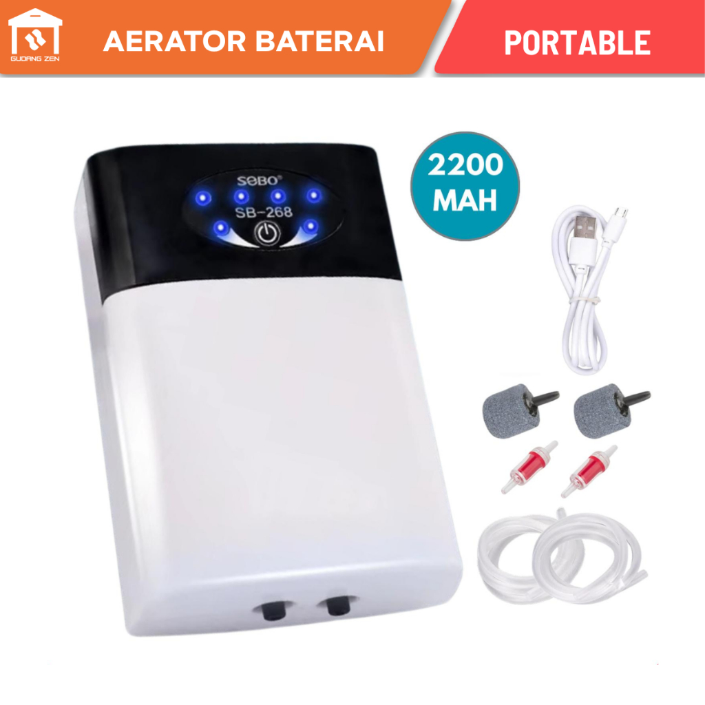 Aerator Akuarium AC/DC 2 Watt SOBO Pompa Gelembung Udara Aerator Akuarium Gelembung Akuarium