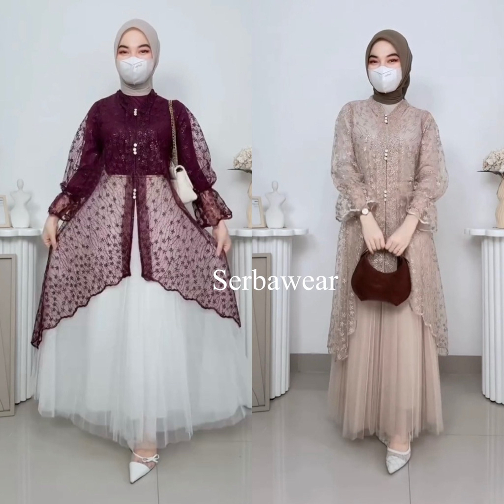 Fahira Outer Tunik Tille Payet Kondangan Lengan Panjang | Outer Kondangan By Serbawear | Outer Lebar