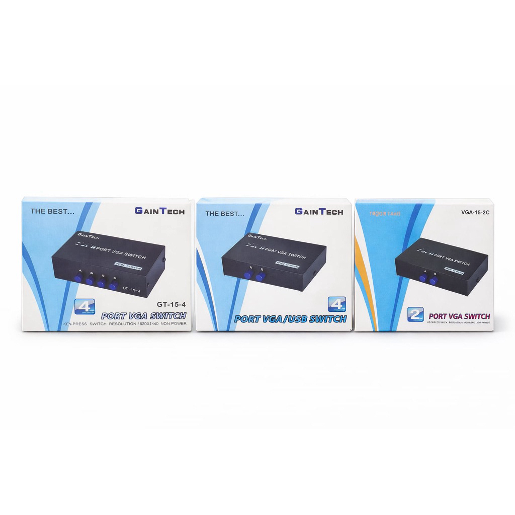 GainTech VGA Switch 2–4 Port | Manual VGA Switcher untuk 2 / 4 CPU ke 1 Monitor
