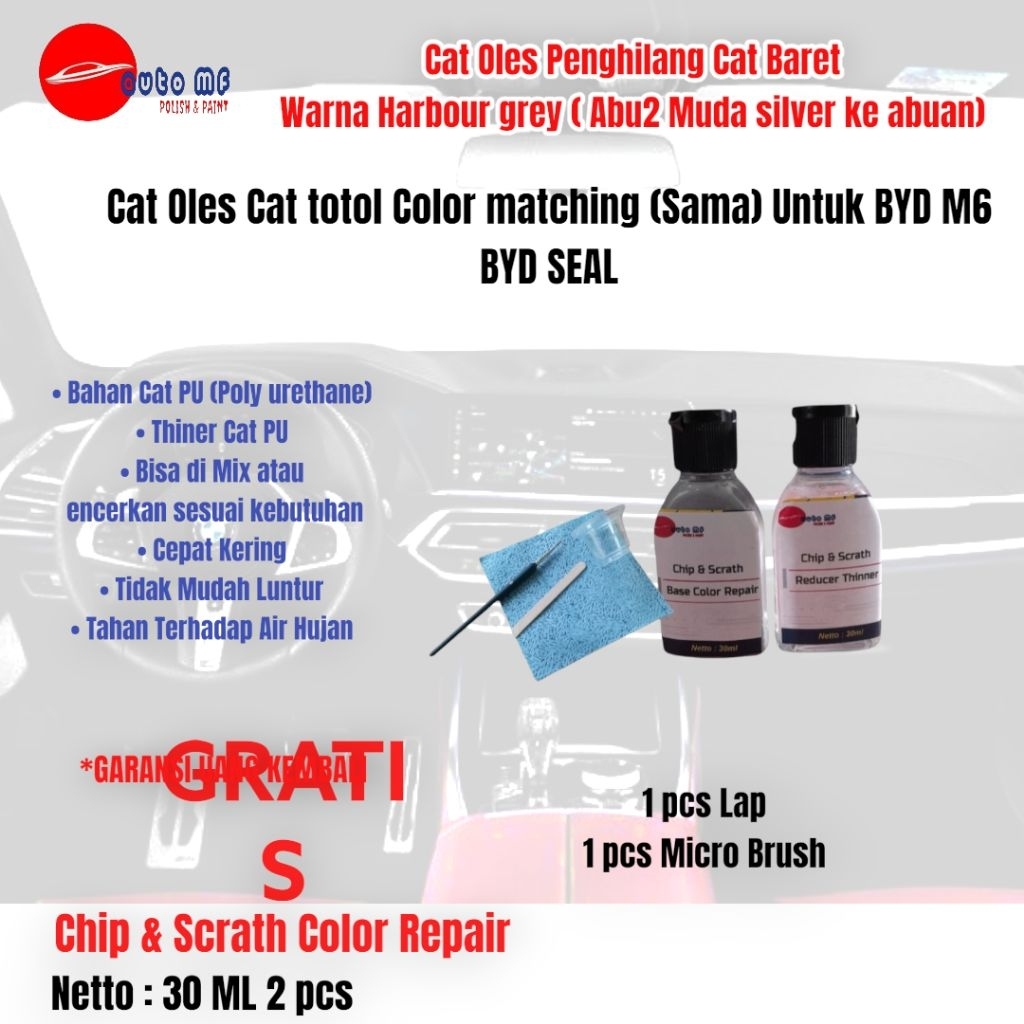 Cat Oles Penghilang Baret Warna Abu kesilveran Harbour Grey Mobil BYD M6 BYD SEAL