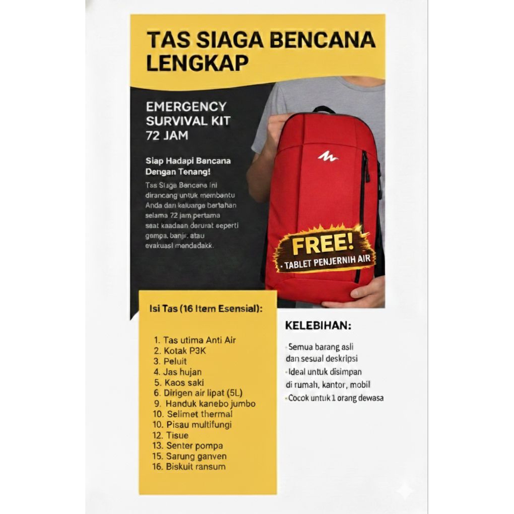 Tas Siaga Bencana EMERGENCY BAG / Survival Kit First Aid Kit P3K / Outdoor Perlengkapan Camping