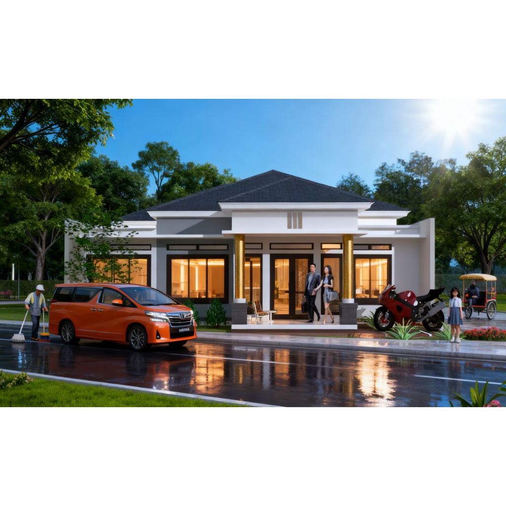 DESAIN RUMAH UKURAN 13x15 m2. Paket desain rumah siap bangun. desain rumah 3D. Jasa desain rumah mew