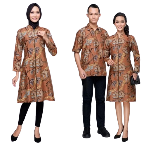 COUPLE BATIK KATUN COKLAT JUMBO SARIMBIT TUNIK BATIK BIG SIZE SERAGAM PASANGAN BATIK COKLAT JUMBO