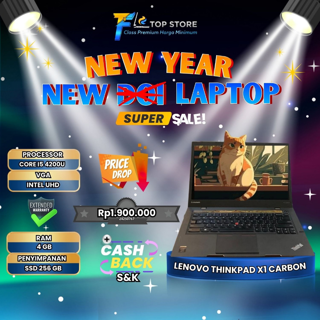 LAPTOP LENOVO THINKPAD X1 CARBON CORE I5 4200U SSD 256/4 GB- BACKLITE-LAYAR WS UJUNG-TOUCHBAR RUSAK