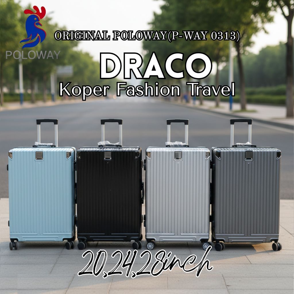 Koper Ringan Anti Pecah Tanpa Resleting - POLOWAY ORIGINAL Seri 0313 Ukuran 28, 24, 28 inch Untuk Ca