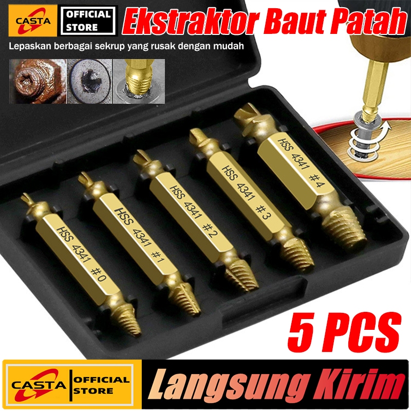 CASTA Set Ekstraktor Sekrup Patah 4PCS/5PCS Silver Gold Tungsten Carbide Screw Remover Double Ended 