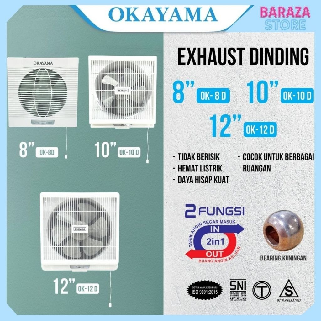 OKAYAMA Exhaust Fan Blower 8/10/12 Inch: Ventilasi Udara Kapasitas Besar – Cocok Plafon/Dinding, Tah
