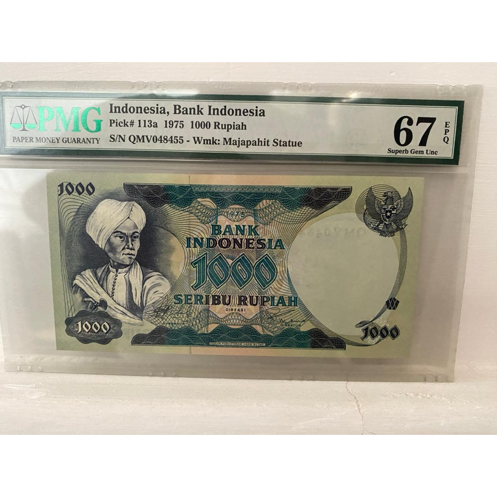 Koleksi Uang Kuno 1000 Dipo PMG 67 EPQ Indonesia, Bank Indonesia, 1000 Rupiah 1975 - Printer: PPU