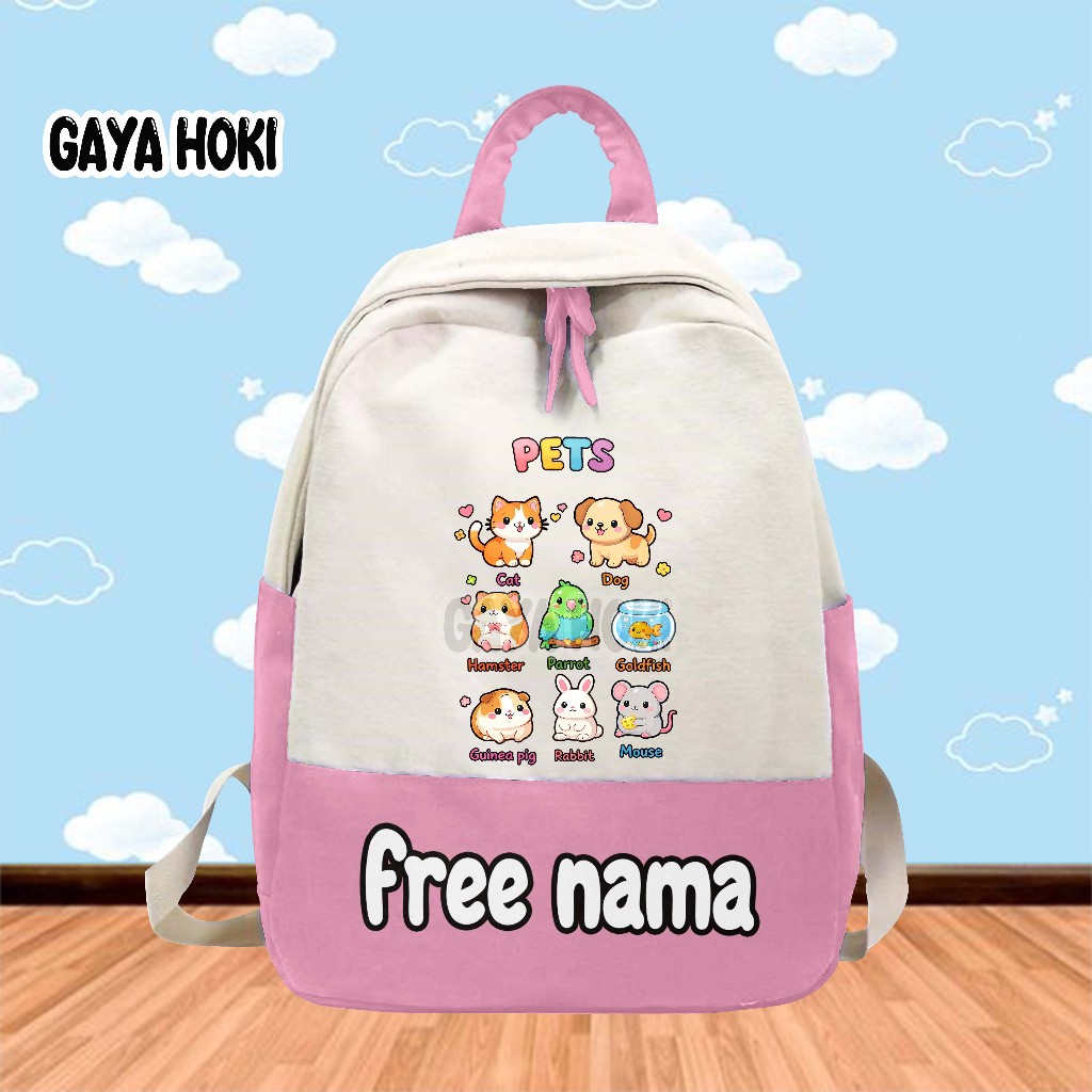 [FREE NAMA] Tas Ransel Tas Anak Sekolah TK/SD Gambar Pet Hewan Binatang Kartun