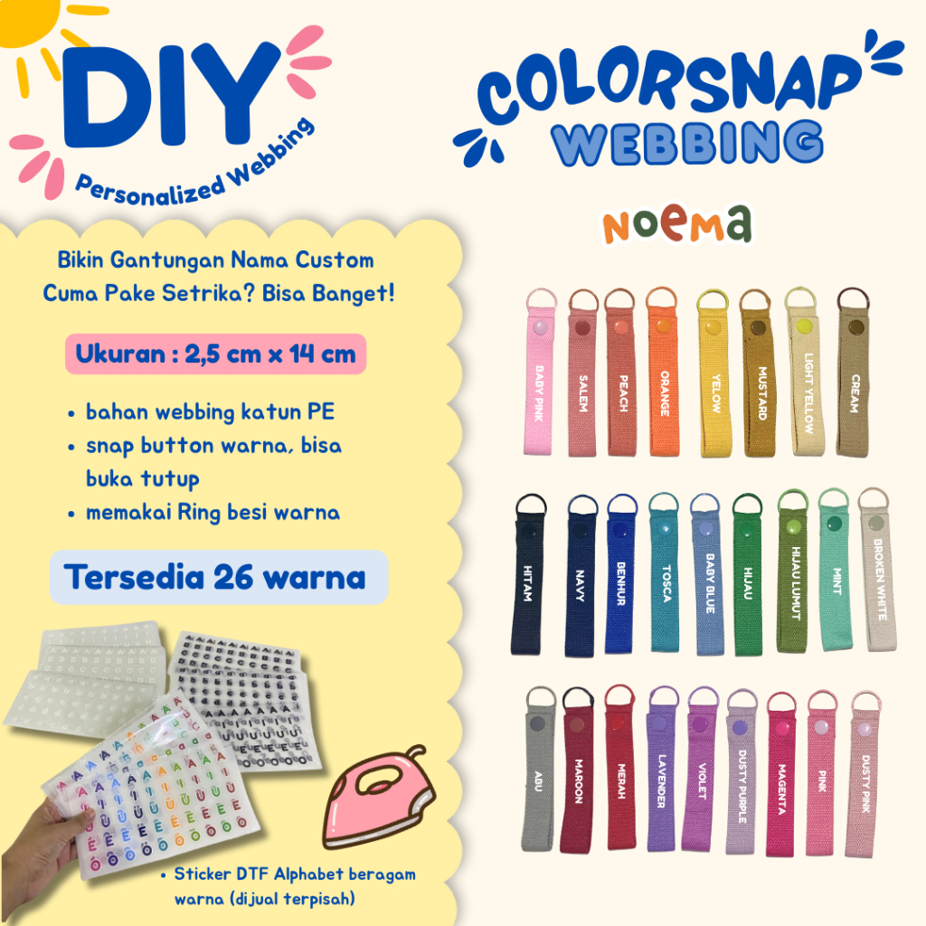 NOEMA - COLORSNAP - gantungan webbing polosan - DIY webbing custom warna - webbing katun - DIY activ