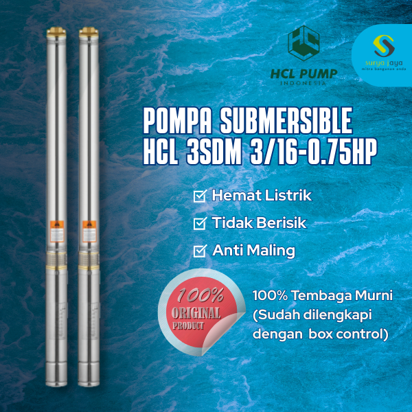 Submersible PUMP HCL 3'' 0.75 HP + Control Box + Kabel 50 Meter / Pompa HCL Cable 50 Meter / Pompa S