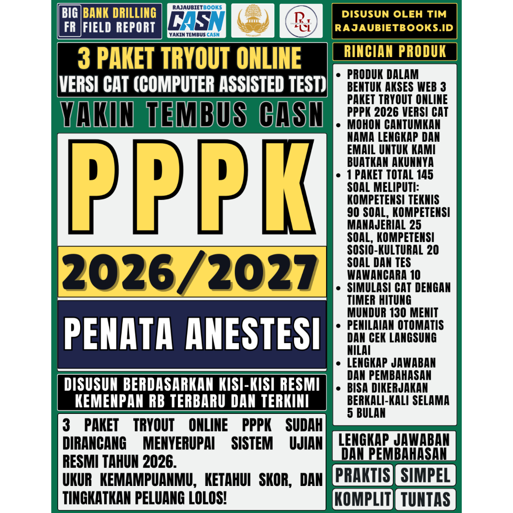 LATIHAN SOAL TRYOUT ONLINE PPPK PENATA ANESTESI DAN SIMULASI UJIAN RESMI PPPK PENATA ANESTESI 2026