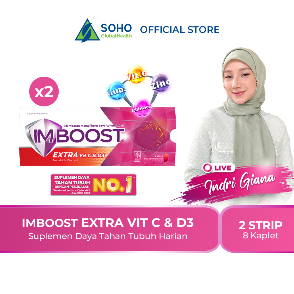 Imboost Extra Vit C & D3 Suplemen Tablet Daya Tahan Tubuh Non-Acidic Vitamin C isi 2 Strip @8 Kaplet
