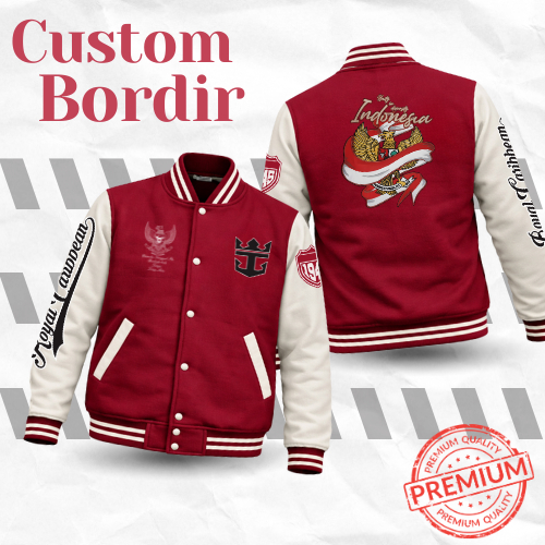Jaket Angkatan Varsity Premium Bahan CVC Fleece + Leather Kombinasi | Custom Bordir Min 12pcs / Sabl