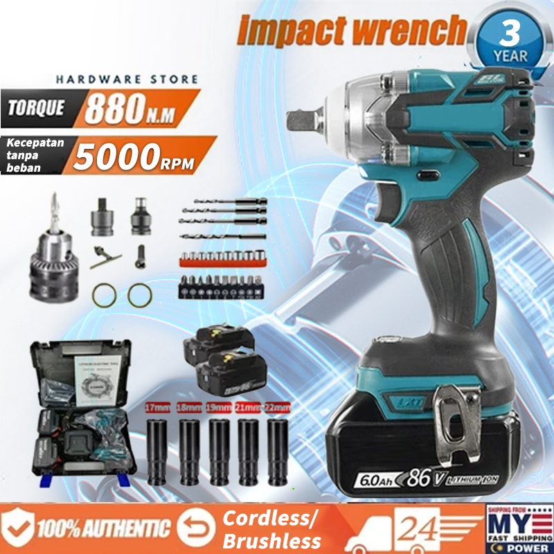 880NM Brushless Impact Wrench Cordless Bor Impact Baterai 86V Bor Listrik Impact Drill Power Tools I