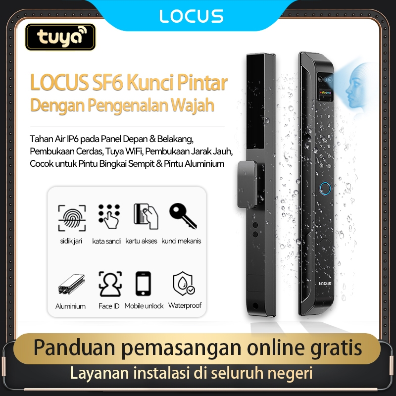 Locus SF6 Kunci Pintu Pintar IP6 Tahan Air, Cocok untuk Pintu Geser, Pengenalan Wajah & Sidik Jari, 