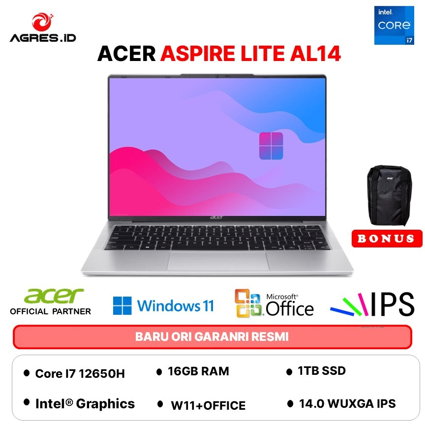 NEW - ACER ASPIRE LITE AL14 I7 12650H - RAM 16GB 1TB W11+OHS 14.0 WUXGA IPS -71M.71E2