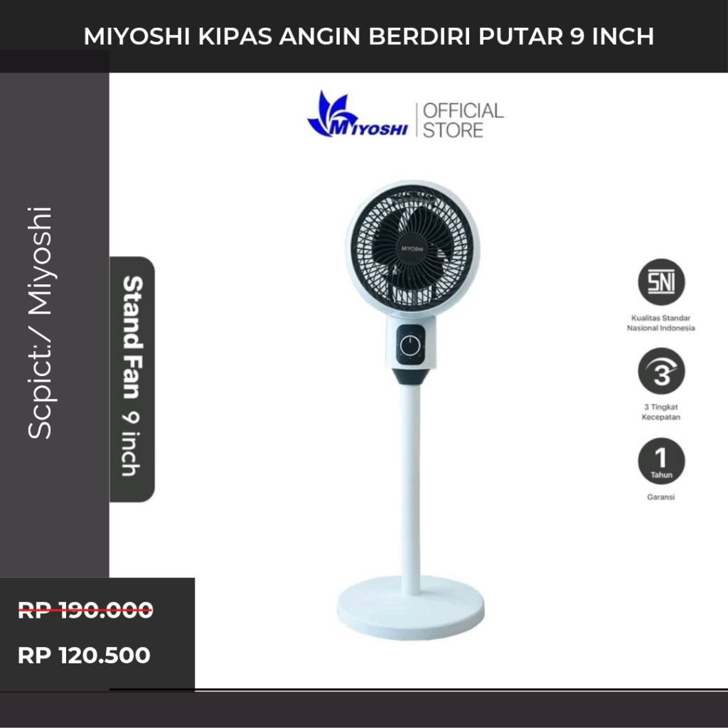 Promo ROTATIONFAN MIYOSHI / KIPAS ANGIN MINIMALIS / KIPAS ANGIN BERDIRI 180derajat / KIPAS ANGIN AES