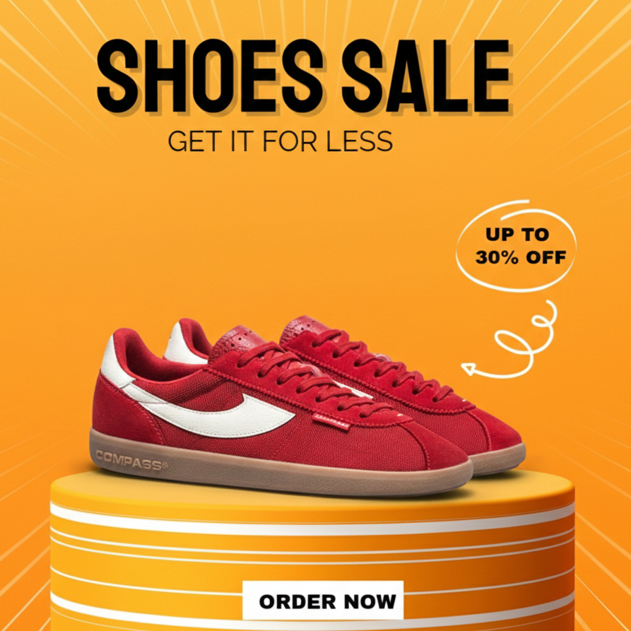 Cod Sepatu Sneakers Compass Tribune Merah Gum Kanvas Premium