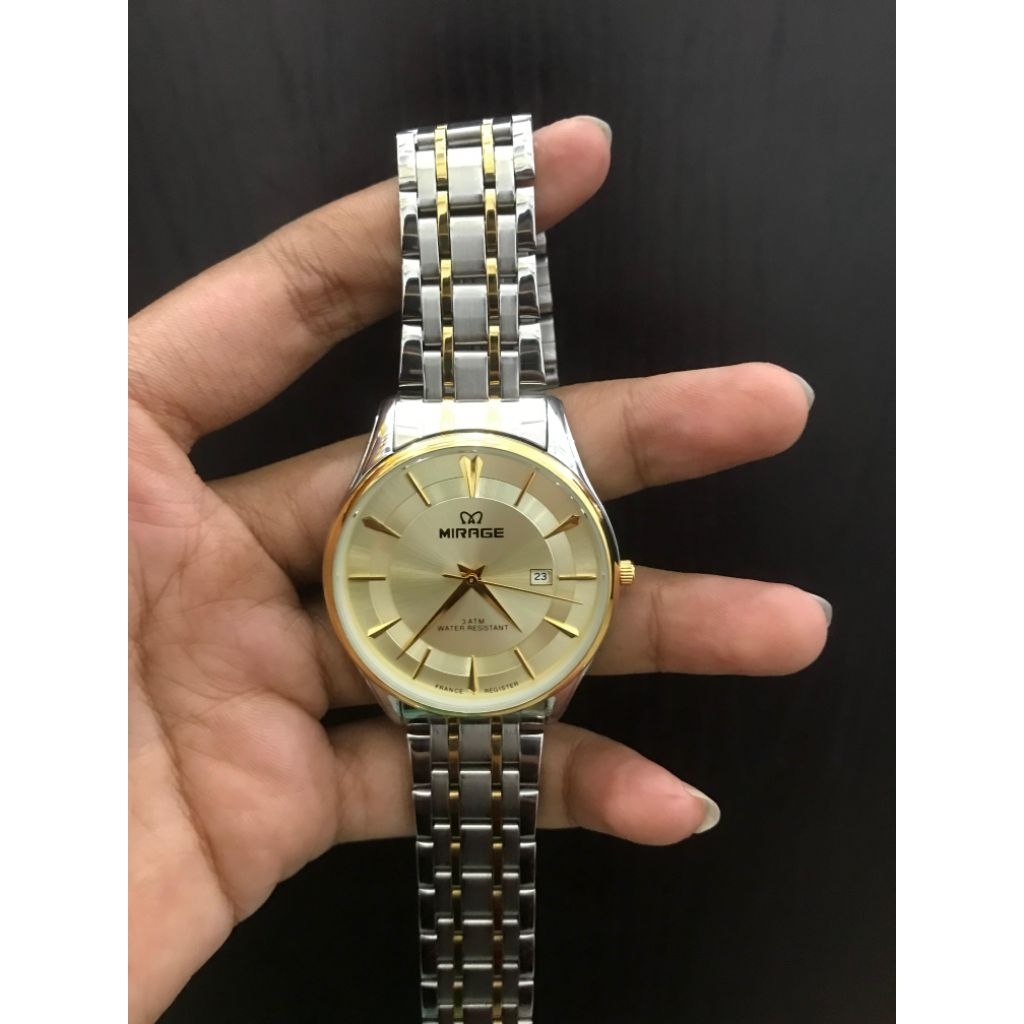 JAM TANGAN MIRAGE COWOK SILVER KOMBINASI GOLD