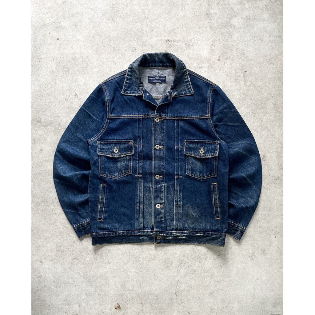 Trucker Denim Blue Water Urban Garment Type 2 Blue Indigo Fading Ripped Jeans