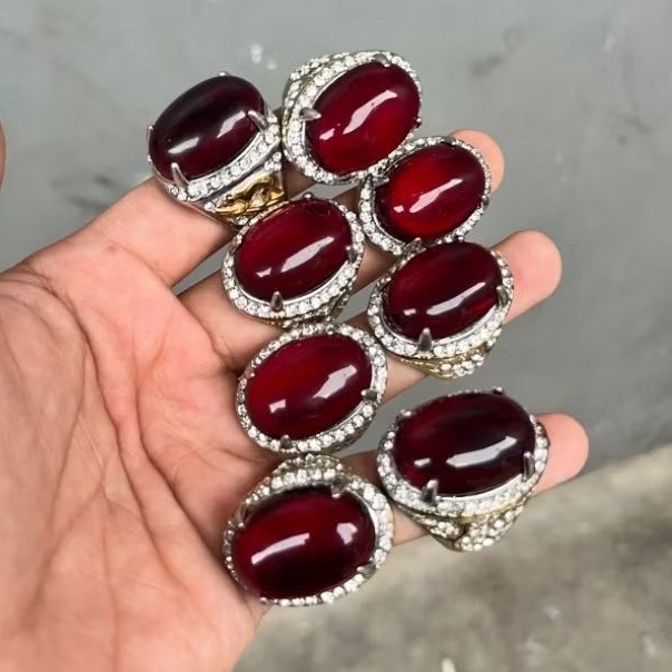 Batu akik merah ruby siam Crystal - model catam harga termurah cincin akik pria terpopuler