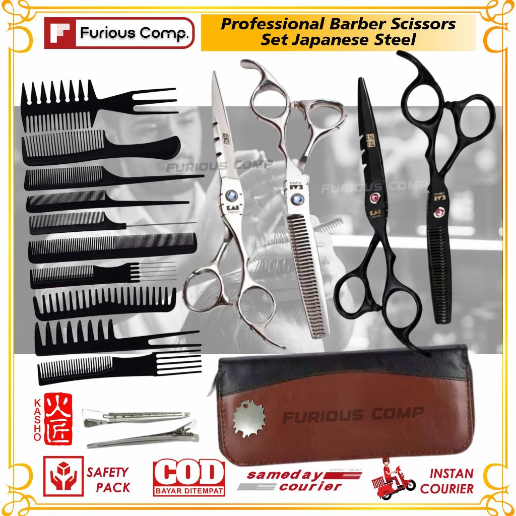 Gunting Potong Rambut Original Japanese Steel Gunting Sasak Gunting Flat Stainless Steel Barbershop