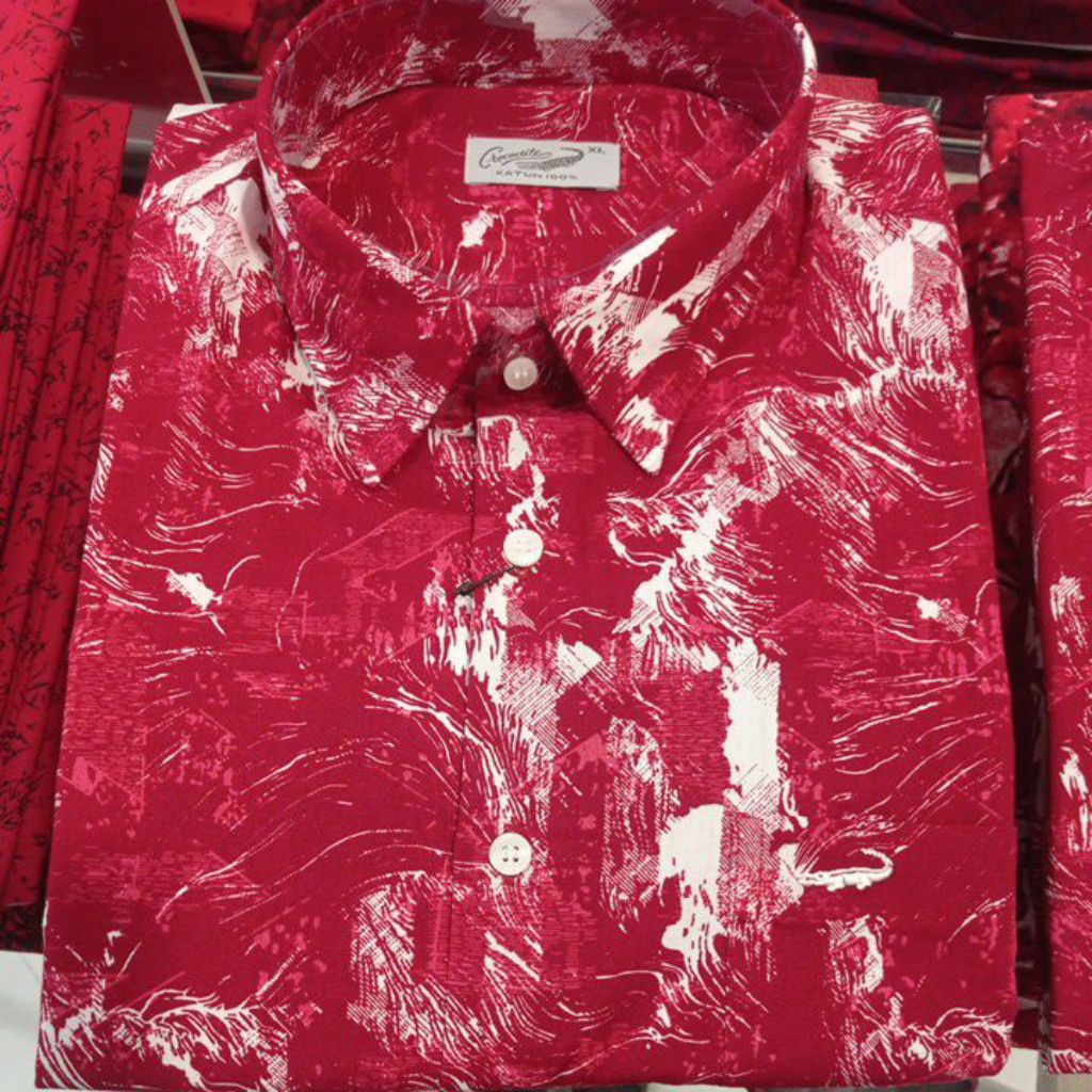Crocodile 828-1119 kemeja merah crocodile merah abstrak putih Kemeja Pria Lengan Pendek