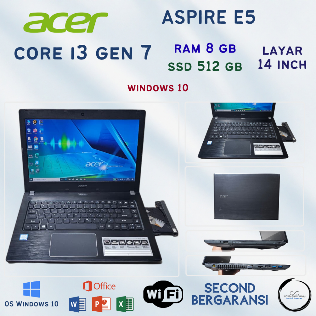 Acer E5-475G Core i3 Gen 7 RAM 4GB SSD 128GB HDD 500GB 14 Inch Laptop Bekas