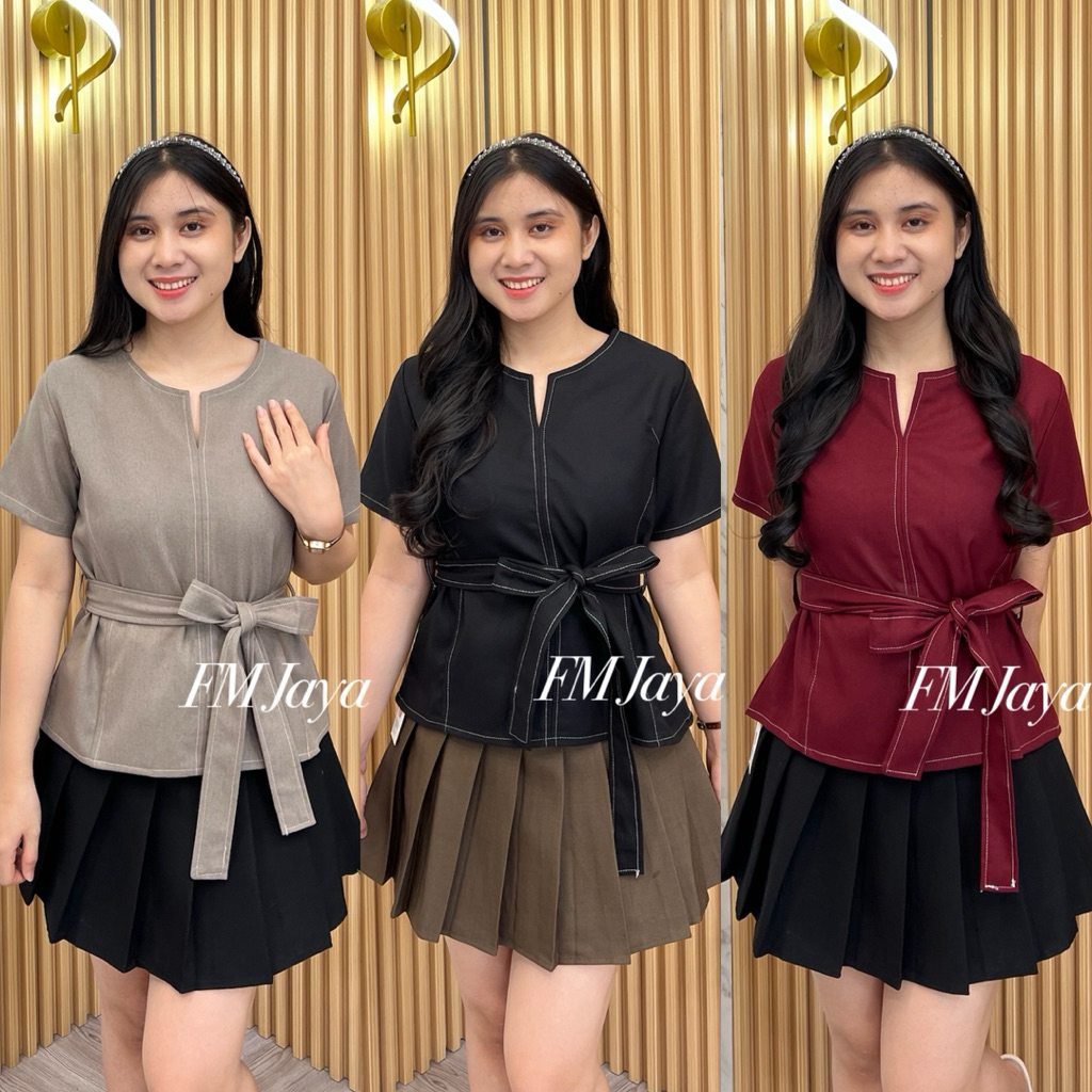 BLOUSE SLITSHRIT WANITA 9779 || ATASAN BAJU WANITA LINE TALI PINGGANG || TOP ATASAN WANITA LENGAN PE