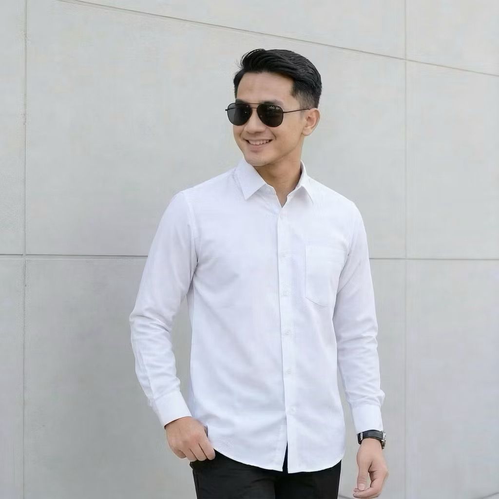 Kemeja Lengan Panjang Pria Slimfit Premium Baju Polos Hem Katun Jumbo
