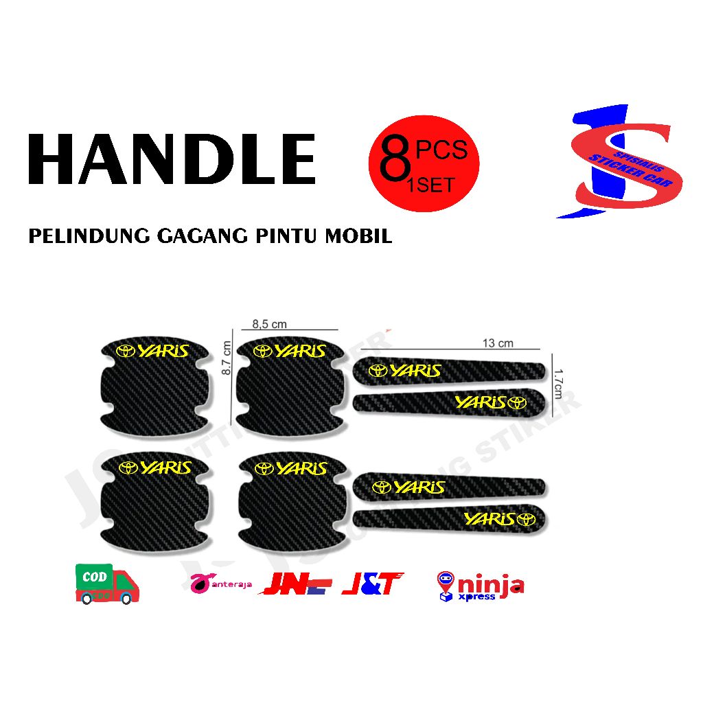 8pcs stiker handle mobil toyota yaris stiker pelindung gagang pintu mobil