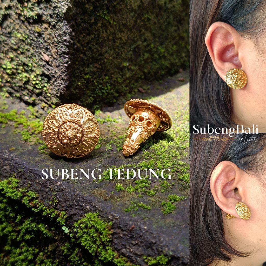 Subeng Bali | Sumpel Bali | Giwang Bali model Tedung alpaka lapis emas