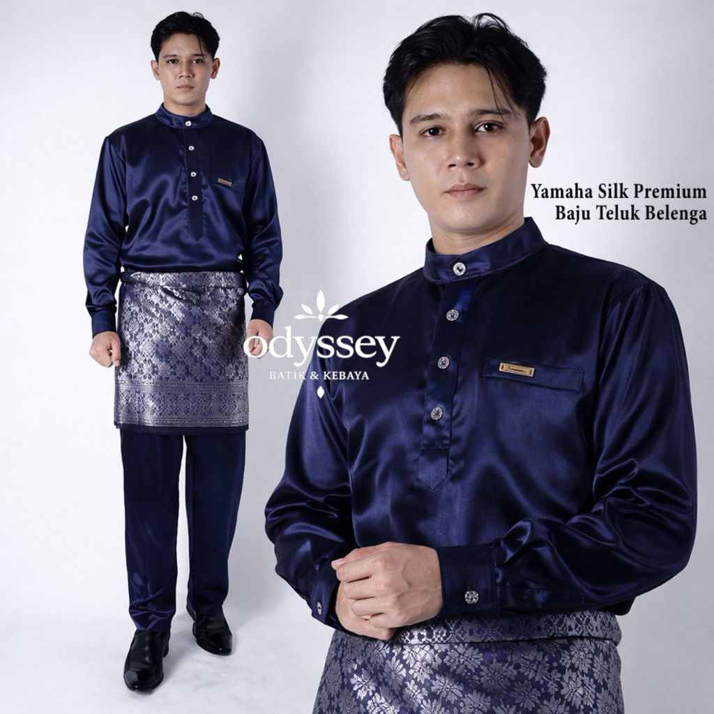Baju Akad Melayu Pria Set Baju Melayu Teluk Belenga Tangan Manset Bahan Satin Premium