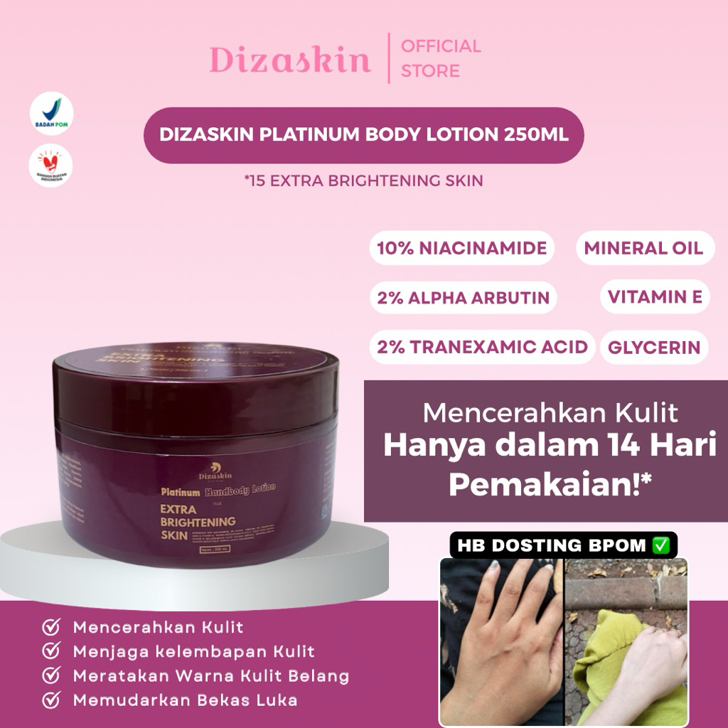 [UPGRADE] HB PLATINUM DIZASKIN 250ML | HB Pemutih BPOM | lotion pencerah