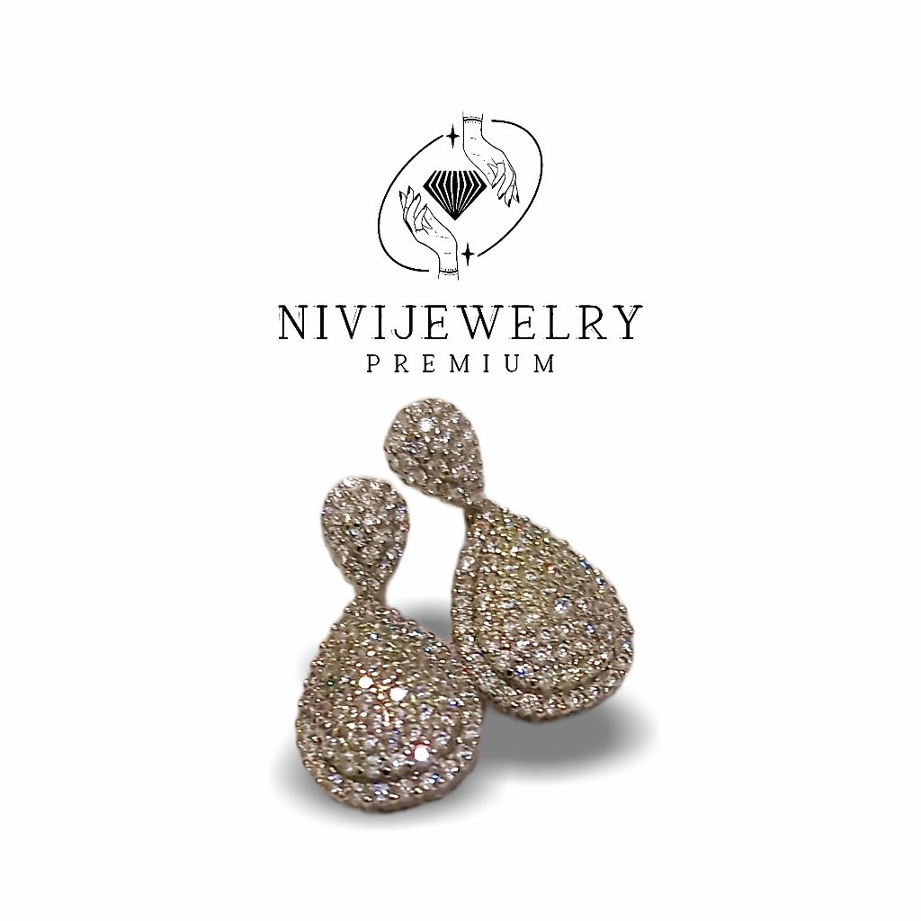 Anting Wanita Replika Emas Model Tetes Air Full Kristal Elegan Nivijewelry Premium