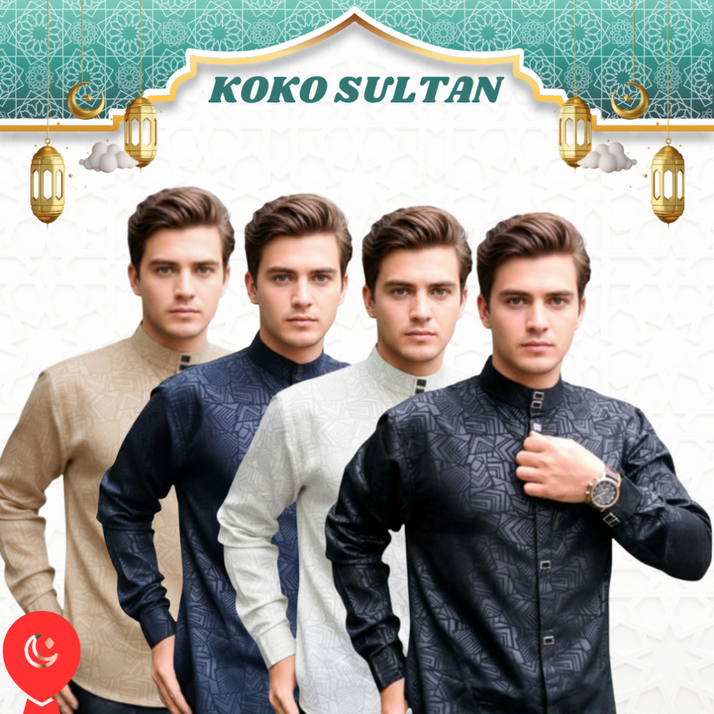 Koko Pria Dewasa Embos Motif Etnik Lengan Panjang Keren