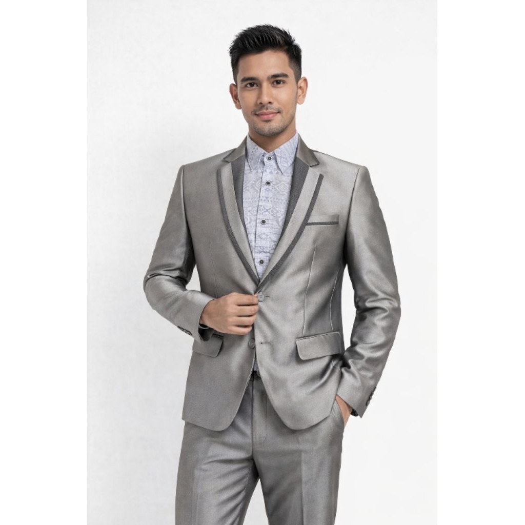 setelan jas pengantin jas weding jas formal pria warna silver slim fit