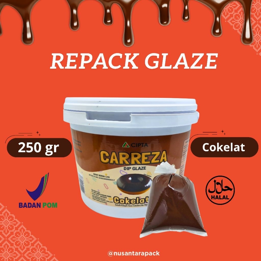 Glaze Cokelat 250 gr carreza repack | Premium topping Donat & Dessert