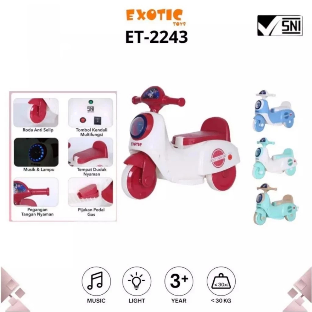 Exotic EMT 2243 Kids Ride On Toys Motor Vespa Mainan Motoran AKI Anak LED Musik
